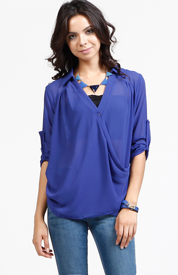 Overlap Button Blouse Slide 1