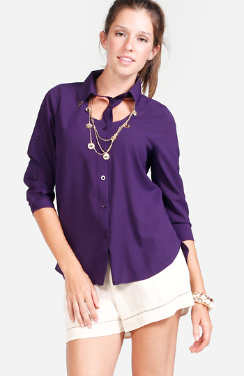 Metal Tip Collar Top With Open Decolletage Slide 1