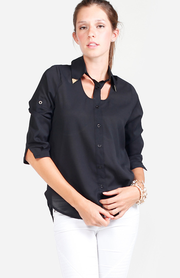Metal Tip Collar Top With Open Decolletage Slide 1