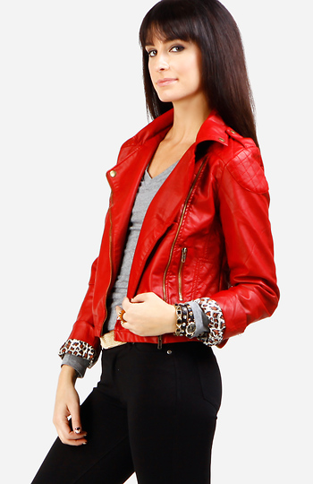 Thriller Faux Leather Jacket in Red | DAILYLOOK