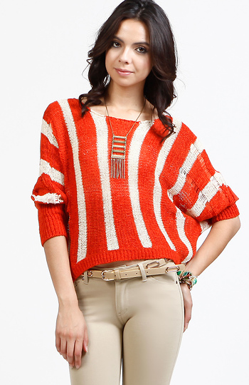 Striped Loose Knit High Low Sweater Slide 1