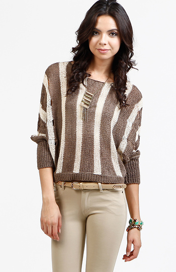 Striped Loose Knit High Low Sweater Slide 1