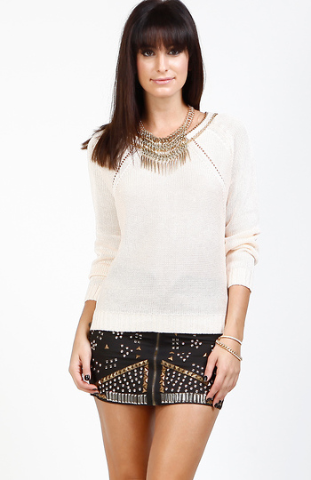 Chain Neck Sweater in Peach | DAILYLOOK