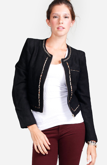 Collar Chain Leopard Trim Jacket Slide 1