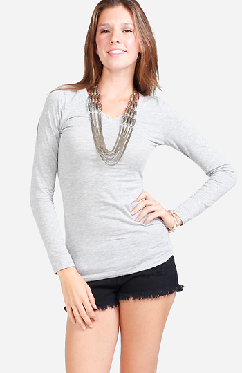 Basic Long Sleeve V-Neck Tee Slide 1