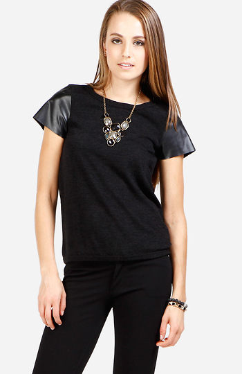 Faux Leather Short Sleeve Top Slide 1