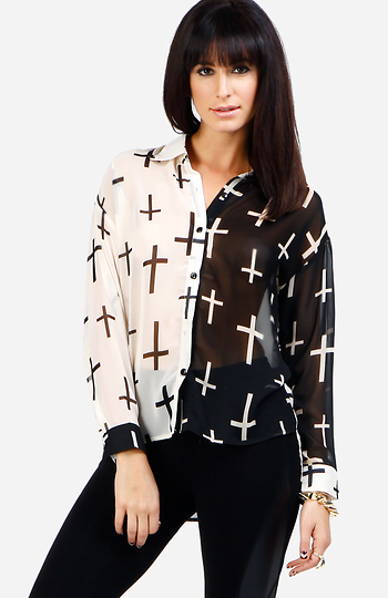 Inverse Cross Print Blouse Slide 1