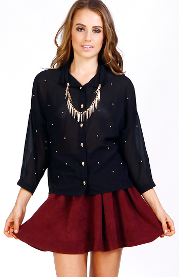 Spike Collar and Skull Buttons Down Top Slide 1
