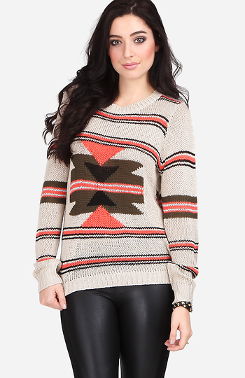 Striped Aztec Print Sweater Slide 1