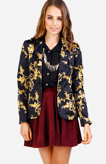 Baroque Satin Blazer in Black | DAILYLOOK