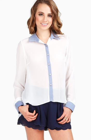 High Low Button Down Trim Top Slide 1