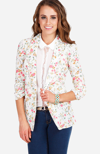 Floral Print Blazer in Ivory | DAILYLOOK