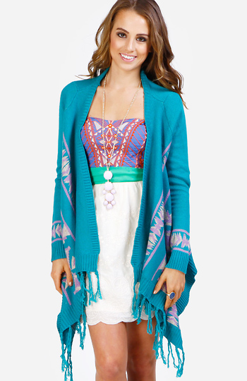 Tribal Print Blanket Cardigan Slide 1