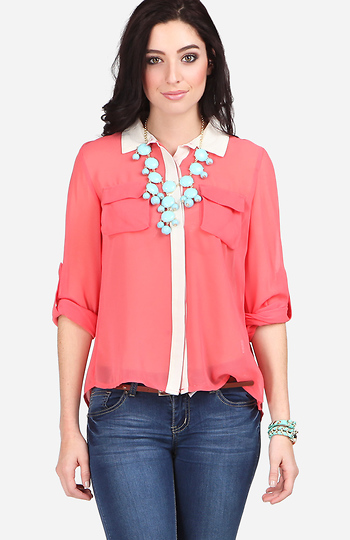 Color Block Trim Blouse Slide 1