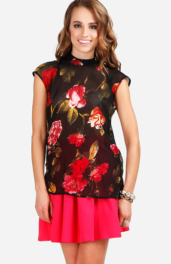 Floral Print Drape Back Top Slide 1