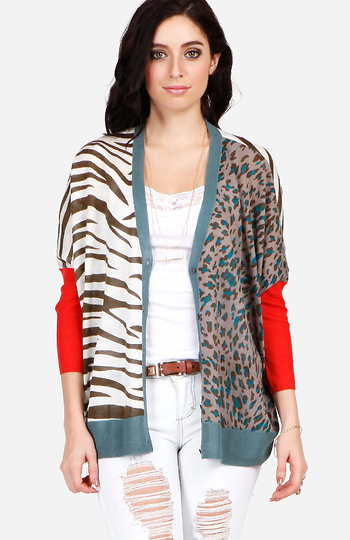 Mixed Animal Print Cardigan Slide 1