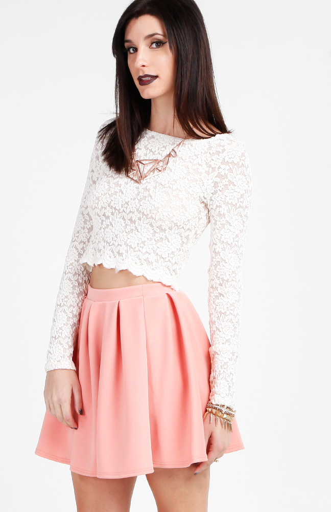 Full Lace Long Sleeve Crop Top in Ivory | DAILYLOOK