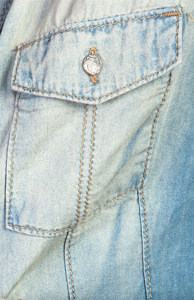 Faded Denim Button Up Shirt in Blue DAILYLOOK