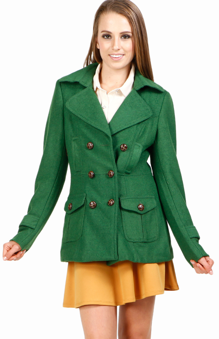 Double Breasted Pea Coat in Green DAILYLOOK
