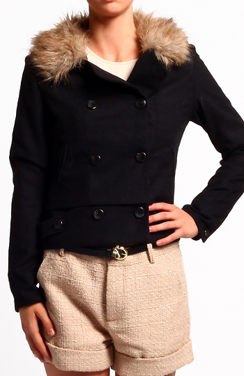 Jacket with Faux Fur Collar Slide 1