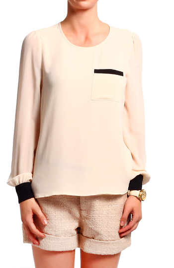 Nude Blouse with Black Contrast Slide 1