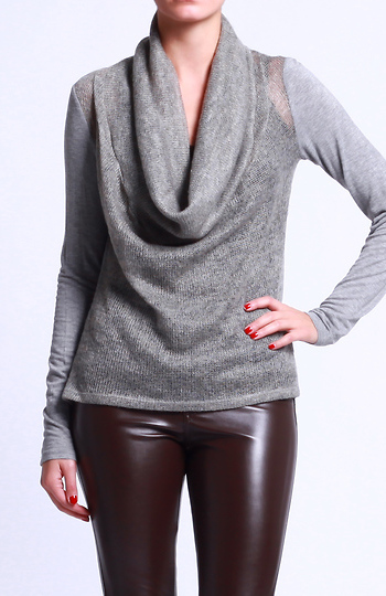 Two Toned Cowl Neck Sweater Slide 1