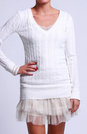 Basic V-Neck Cable Knit Sweater Slide 1