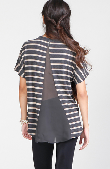 Striped Mesh Insert Tee Slide 1