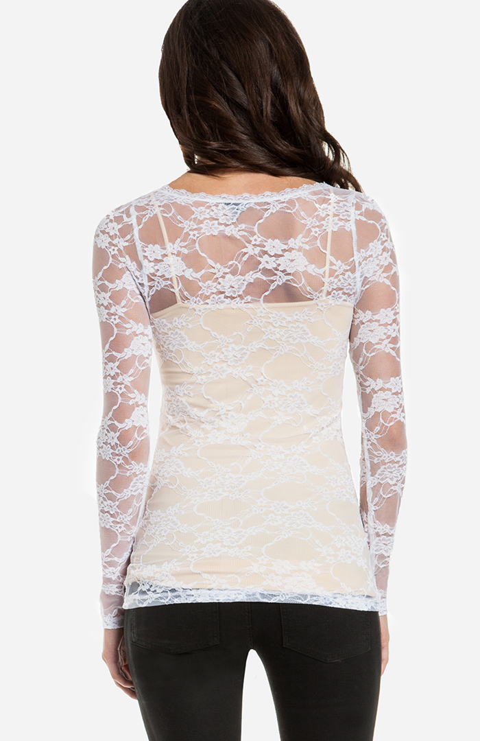 Long Sleeve Lace Top in White DAILYLOOK