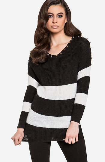 Striped Spike Shoulder Sweater Slide 1