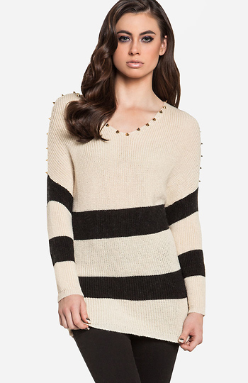 Striped Spike Shoulder Sweater Slide 1