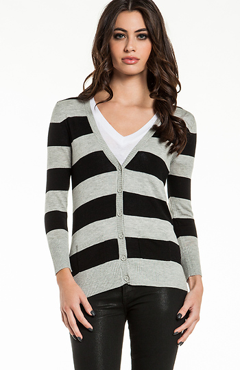 Striped V-Neck Cardigan Slide 1