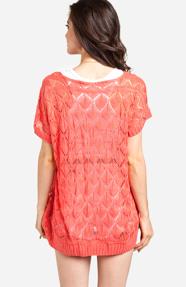 Diamond Knit High Low Sweater in Coral | DAILYLOOK