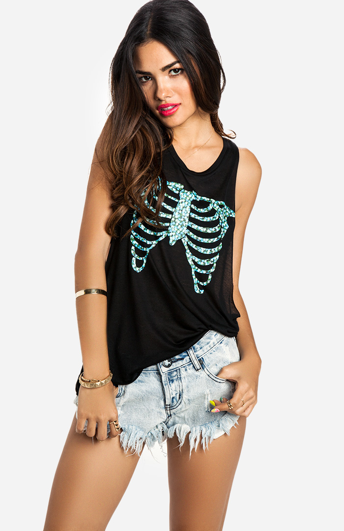 Floral Rib Cage Tank in Black DAILYLOOK