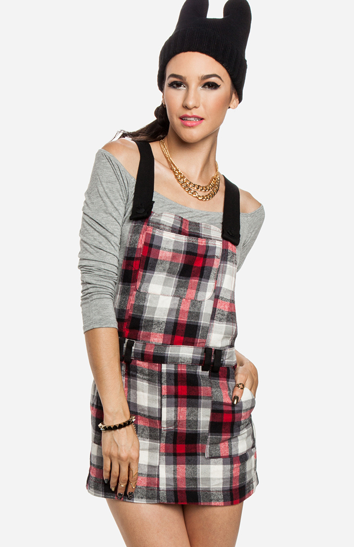 Flannel Overall Jumper in Red | DAILYLOOK