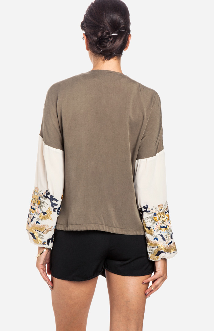 Embroidered Sleeve Jacket in Olive DAILYLOOK