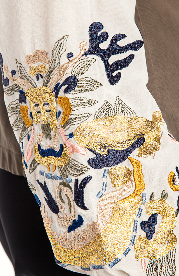 Embroidered Sleeve Jacket in Olive DAILYLOOK