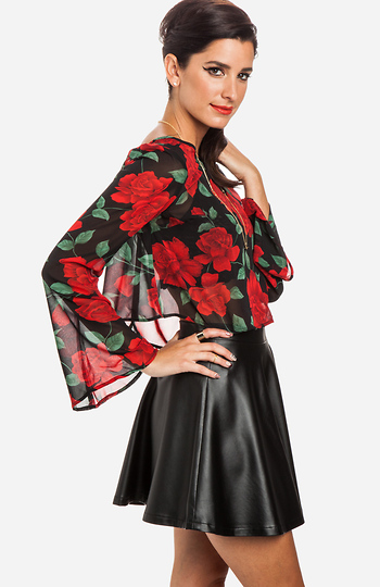 Sheer Rose Crop Top in Black | DAILYLOOK