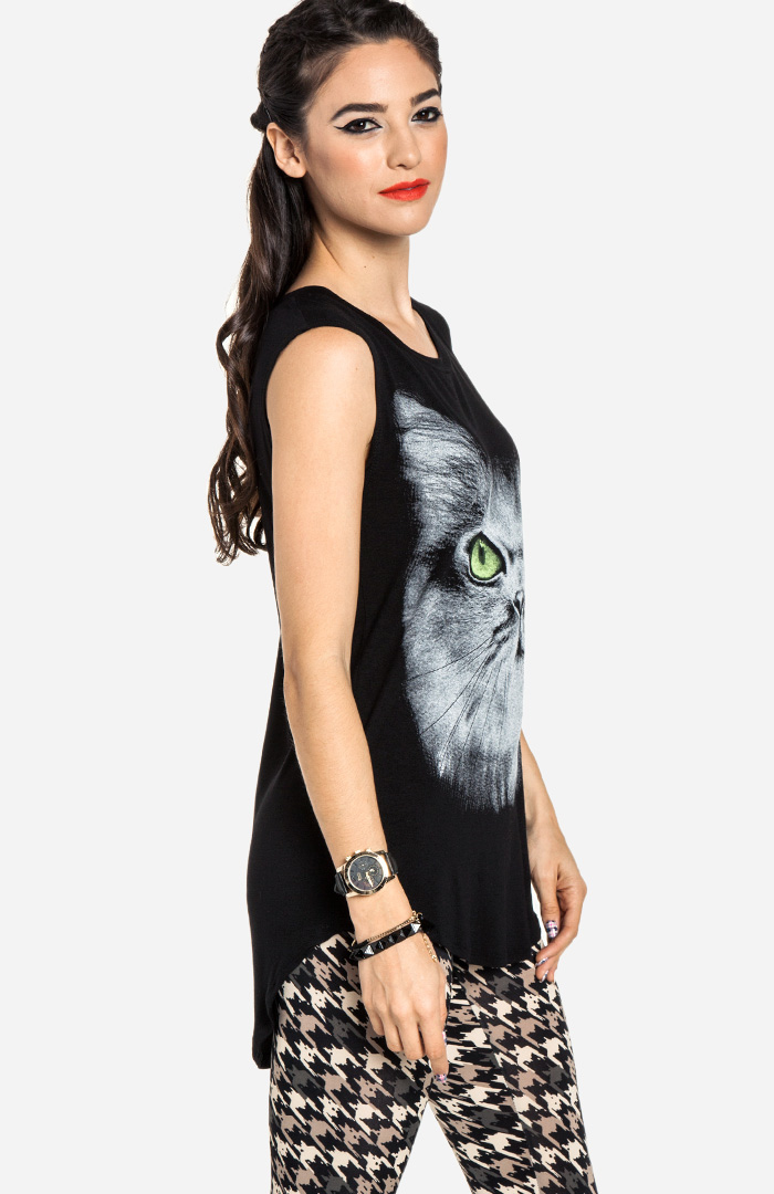 Oversized Kitty Cat Tank in Black DAILYLOOK