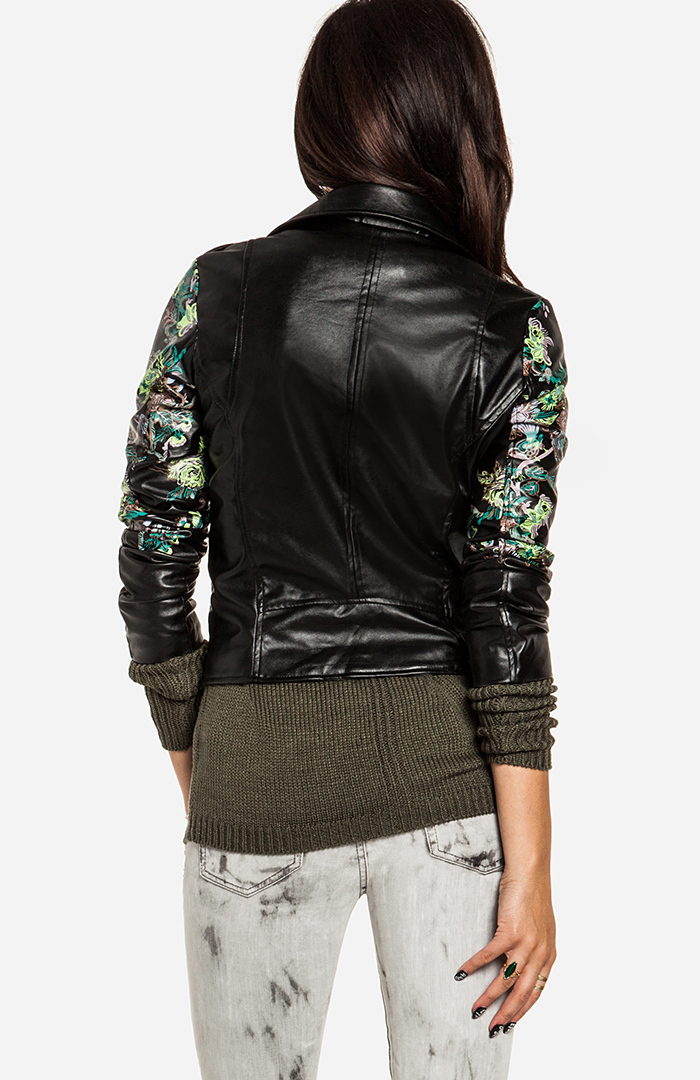 Exotic Floral Moto Jacket in Black DAILYLOOK