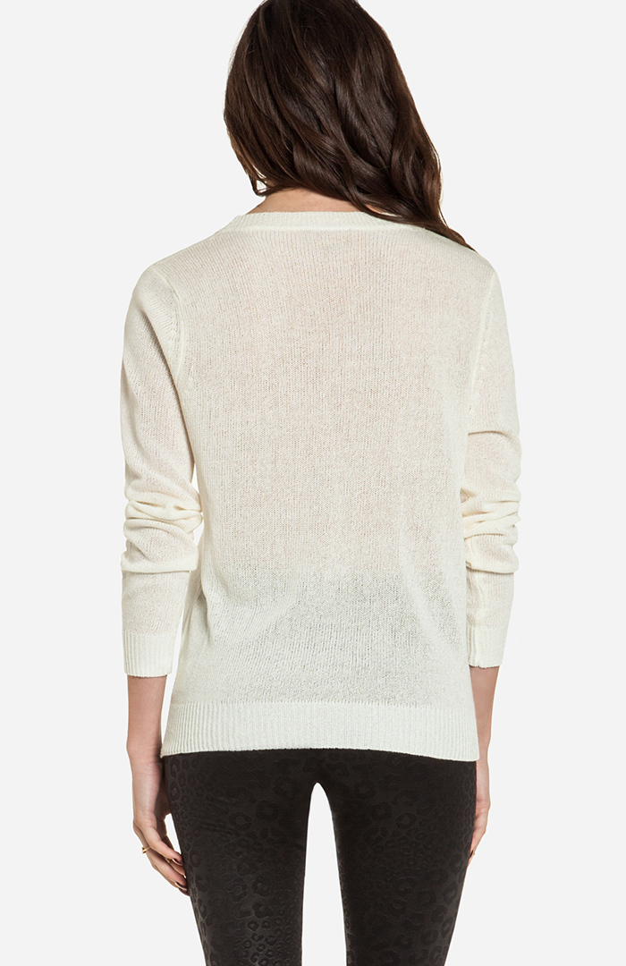 Cat Print Sweater in Cream | DAILYLOOK