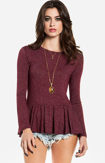 DAYDREAMER Long Sleeve Loose Peplum Tee Slide 1