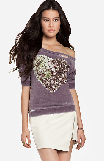 Chaser Succulent Heart Pullover in Purple | DAILYLOOK