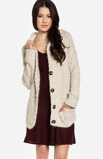 Fuzzy Hooded Cardigan Slide 1