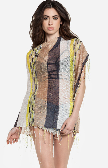Lucca Couture Striped Fringe Poncho Slide 1