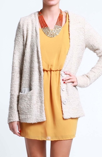 Long V-Neck Poodle Cardigan Slide 1