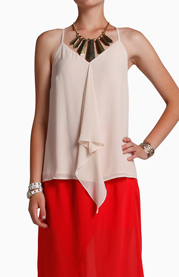 Beige Ruffle Front Top Slide 1