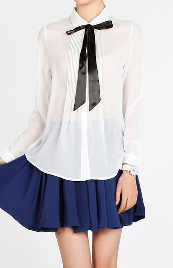 Tuxedo Bow Blouse Slide 1