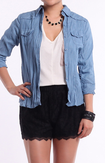 Crinkled Denim Shirt Slide 1