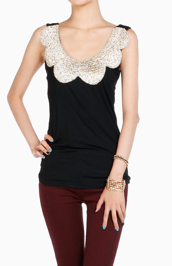 Sequin Scalloped Neck Top Slide 1